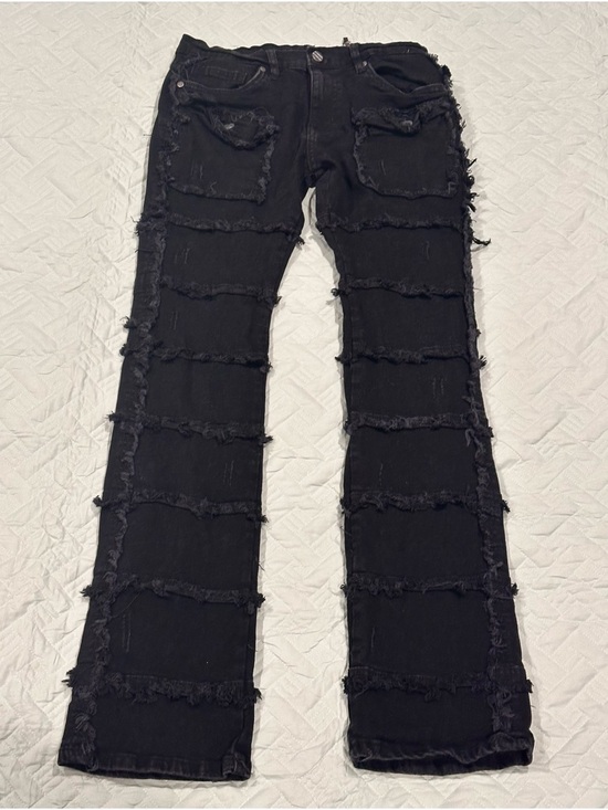 Fwrd Denim Denim - FWRD Denim New York Black Distressed Patchwork Jeans Size 20 Wide Leg Trendy